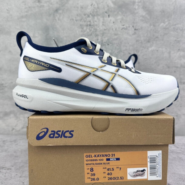 Asics Gel-Kayano 31 Branco com Azul Marinho e Dourado - Image 9
