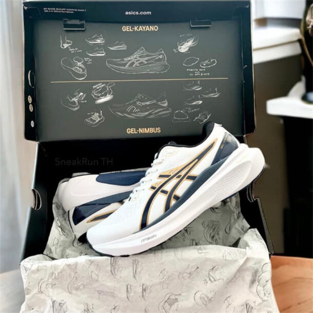 Asics Gel-Kayano 30 - Branco com Azul Marinho e Dourado - Image 8