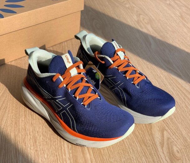 Asics Gel - Nimbus™ 25 Azul Marinho com Laranja e Branco - Image 6